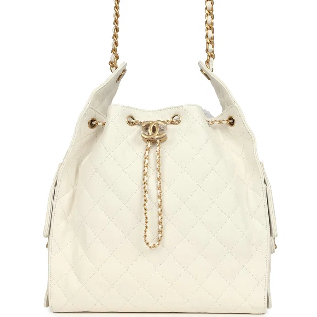 Chanel Medium 25 Hobo Bag White Caviar Antique Gold Hardware in White Caviar leather from Madison Avenue Couture