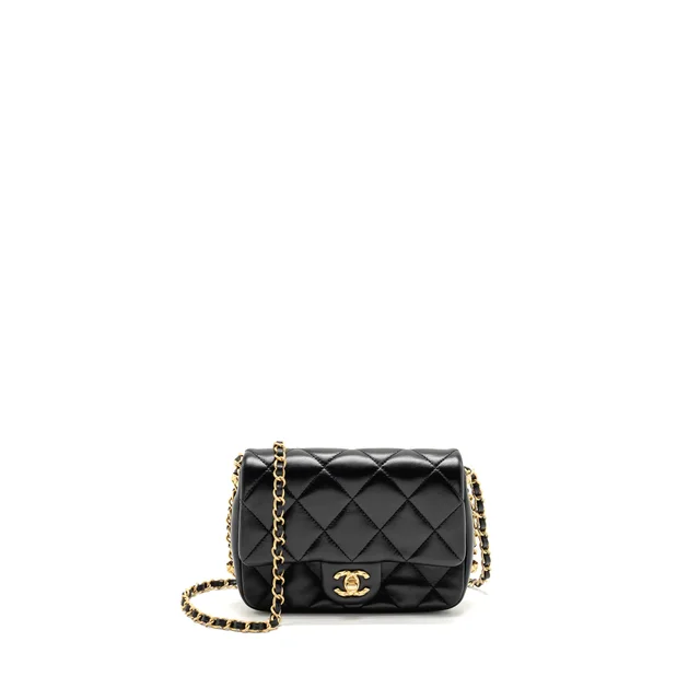 Chanel 23b Mini Flap Bag detail Chain Lambskin Black GHW(microchip) in Black Lambskin from EMIER