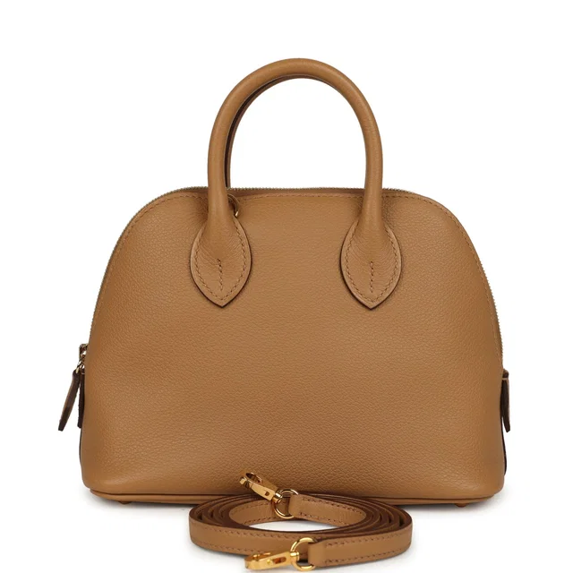 Hermès 1923 Bolide Mini Biscuit Evercolor Gold Hardware in Swift leather from Madison Avenue Couture