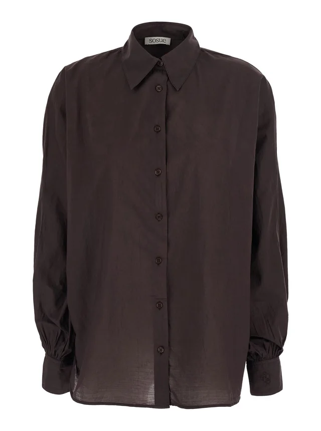 SOSUE 'Antonia' Brown Shirt with classic collar and logo embroidery on the cuff in fabric for women in Brown, photo 2 of 6 from Gaudenzi Boutique
