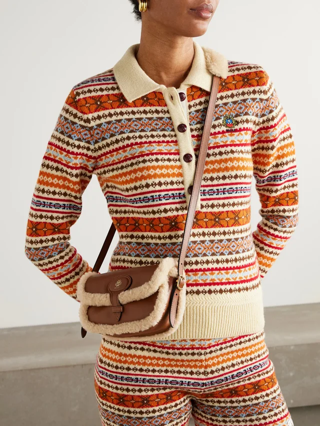 BALLY Shearling-trimmed leather shoulder bag in Beige, photo 2 of 2 from NET-A-PORTER (Canada)