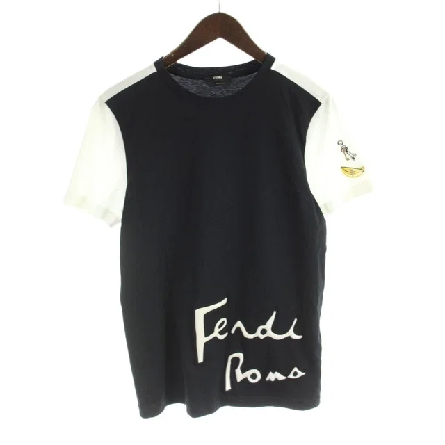 Fendi T-Shirt Short Sleeve Logo Bicolor 44 Black White MW in Black from The Reluxe