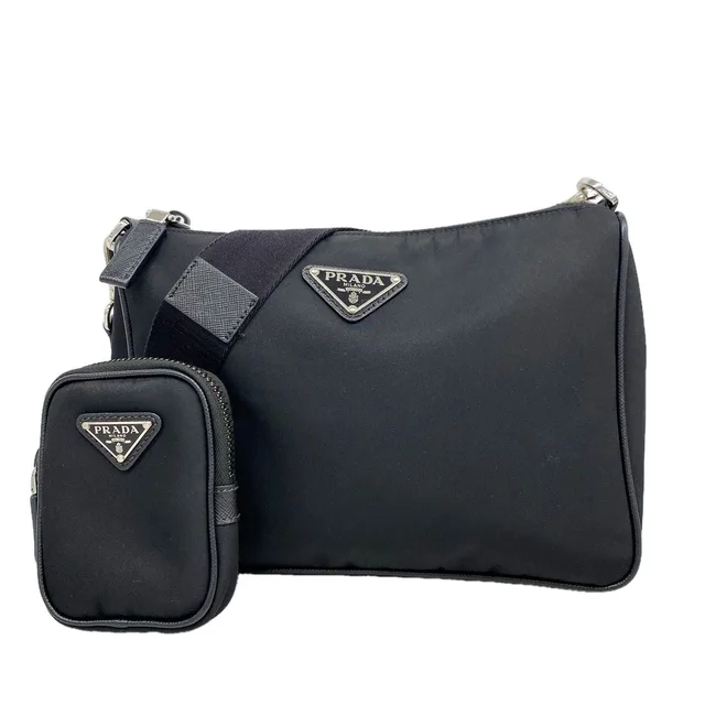 Prada Shoulder Bag Tessuto Nylon Black Silver in Black Nylon from The Reluxe