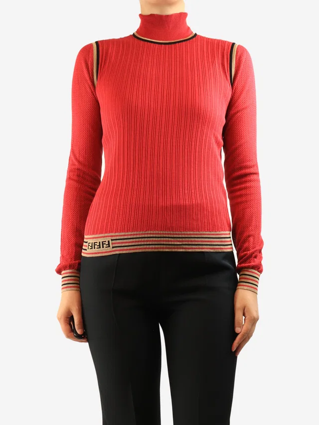 Fendi Red fine knit sweater - size UK 10 in Red Silk from Sign of the Times