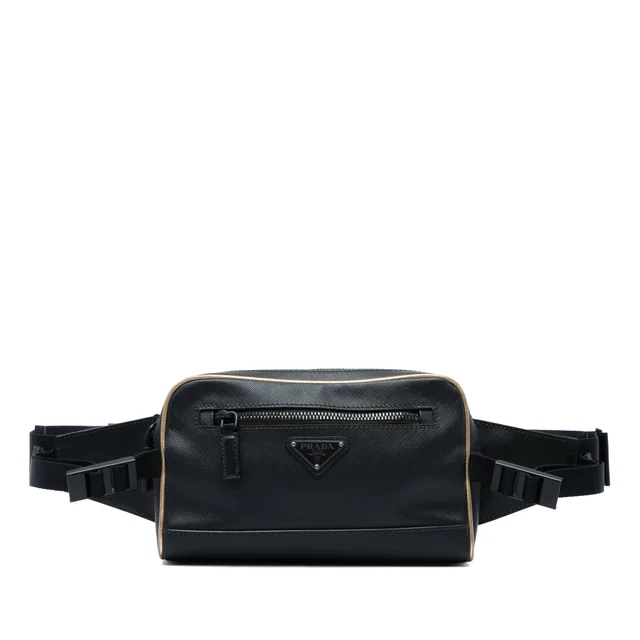 Black Prada Saffiano Belt Bag in Black Saffiano leather from Designer Revival