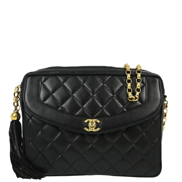 Chanel 1991-1994 Black Lambskin Camera Bag Large in Black Lambskin from AMORE Vintage Tokyo