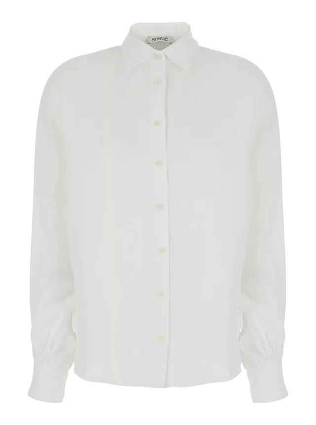 SOSUE 'Antonia' White shirt with classic collar in linen for women in White, photo 2 of 6 from Gaudenzi Boutique