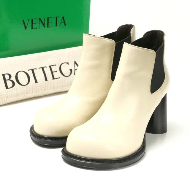 Bottega Veneta Boots Side Gore Chelsea High Heel Cream Black 36 in Black Leather from The Reluxe