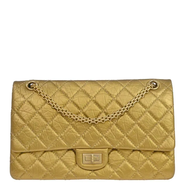 Chanel 2014 Gold Calfskin 2.55 Double Flap Shoulder Bag in Gold Calfskin from AMORE Vintage Tokyo