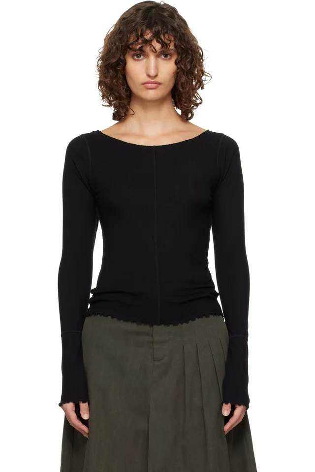 Black LS Flatlock T-shirt, image 1 of 1 from SSENSE