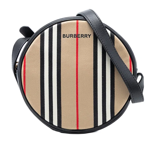 Brown Burberry Icon Stripe Canvas Louise Crossbody in Brown Canvas from Designer Revival