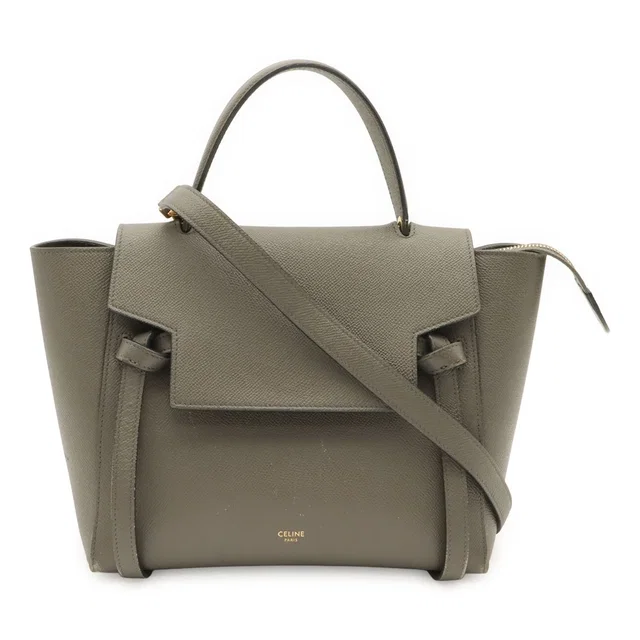 Celine Handbag Micro 2-Way Crossbody Leather Gray Gold in Grey Leather from The Reluxe