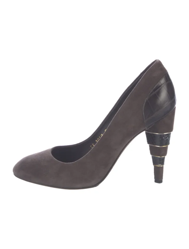 Ferragamo Suede Leather Trim Embellishment Pumps in brown|red Suede from The RealReal