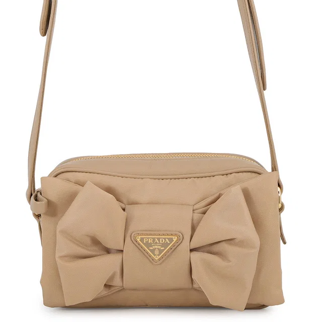 Prada Ribbon motif Shoulder Bag Beige1BH166 Nylon Leather in Nylon from GALLERY RARE