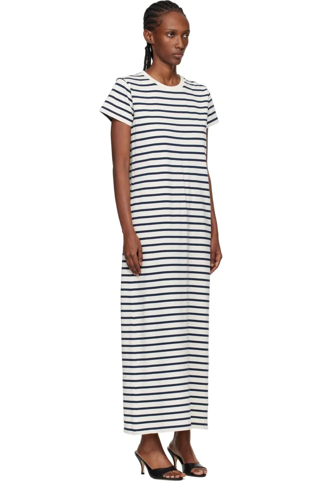 ANINE BING Off-White & Navy Wynne Stripe Midi Dress, photo 2 of 4 from SSENSE