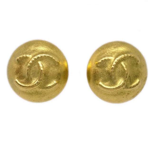 Chanel Gold Button Earrings Clip-On 95C in Gold from AMORE Vintage Tokyo