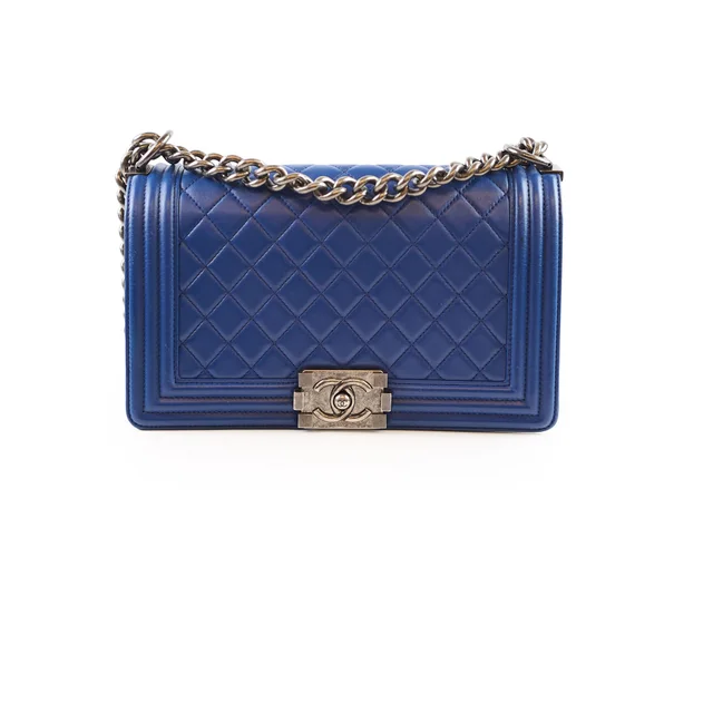 Chanel Old Medium Boy Bag Lambskin Blue 23Series in Blue Lambskin from The Purse Affair