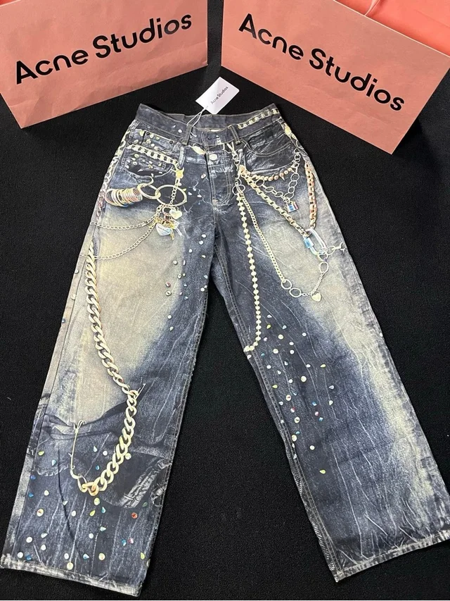 Acne Studios Studded Washed-Black Jeans With Chain Motif in black|pink from Poshmark