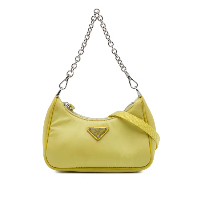Yellow Prada Mini Tessuto Re Edition 2005 Satchel in Yellow Nylon from Designer Revival