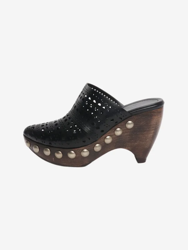 Alaïa Black laser-cut leather clogs - size EU 38 in Black Leather from Sign of the Times