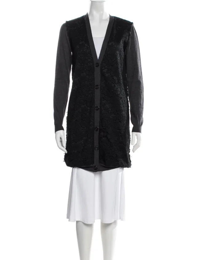 Lanvin Wool Lace Pattern Sweater in black Wool from The RealReal