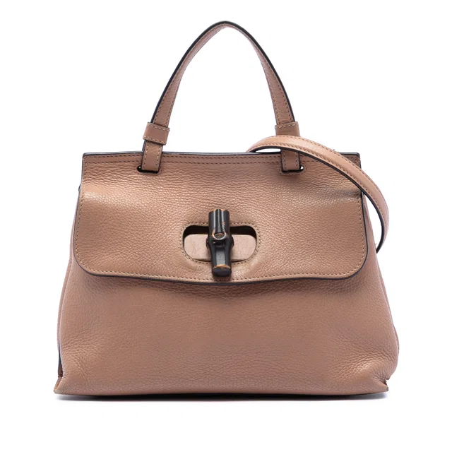Brown Gucci Small Leather Bamboo Daily Satchel in Brown Leather from Designer Revival
