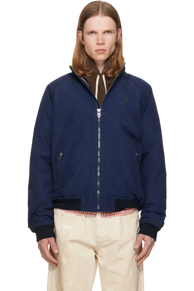 Navy Nylon Bomber Jacket, image 1 of 1 from SSENSE