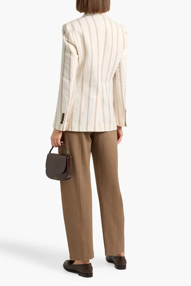Brunello Cucinelli Striped Linen and Cotton-Blend Double-Breasted Blazer in White, photo 3 of 4 from THE OUTNET