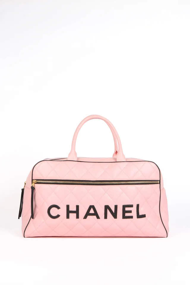 90s Chanel Pink Quilted Lambskin Bowling Bag in Pink Lambskin from Break Archive