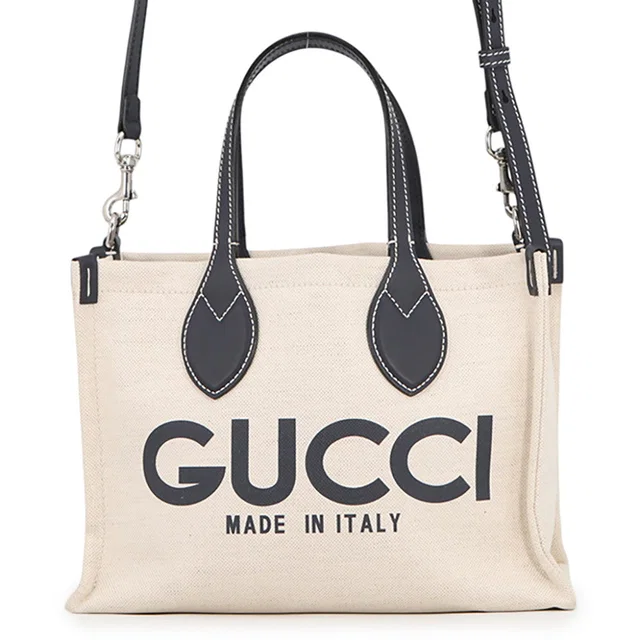 Gucci Printed Logo Tote Bag Beige/Navy772144 Canvas Leather in Beige Canvas from GALLERY RARE