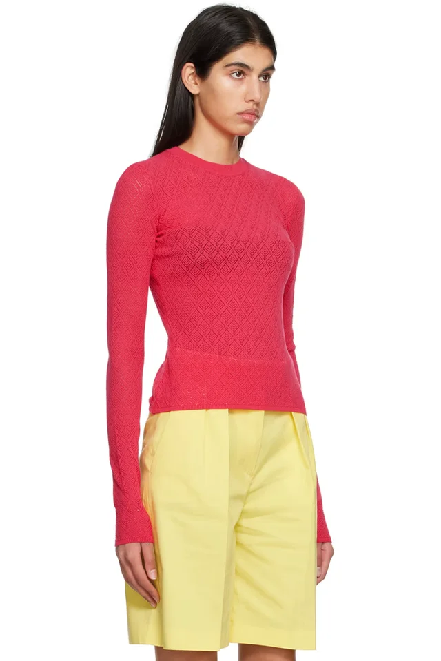 MSGM Pink Crewneck Long Sleeve T-Shirt, photo 2 of 4 from SSENSE