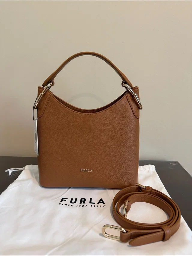 Furla Cognac Leather Hobo Shoulder Bag Nwt in brown|neutral Leather from Poshmark