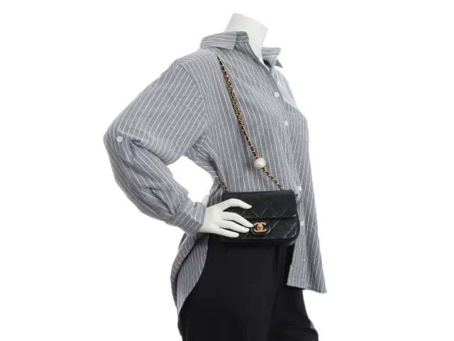 Chanel Mini Black Quilted Aged Calfskin Double Pearl Flap in Black Calfskin from Ann's Fabulous Finds, photo 10 of 10