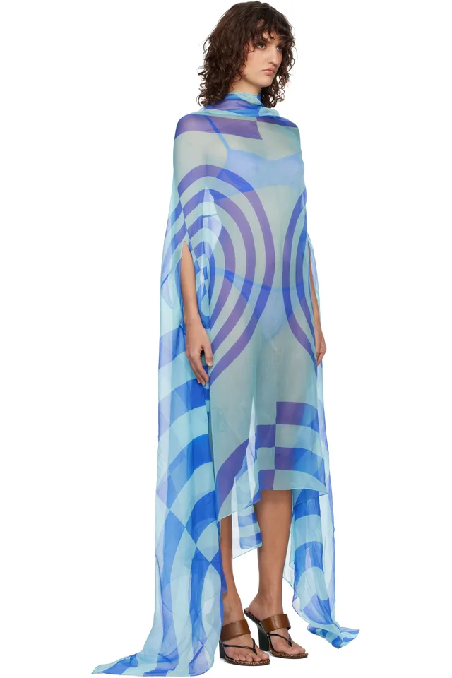 Dries Van Noten Blue Silk Cape Maxi Dress, photo 2 of 5 from SSENSE