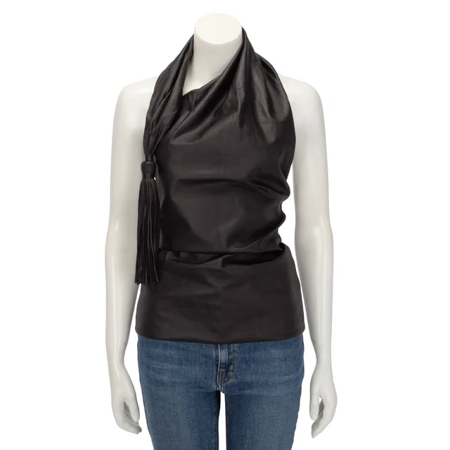Bottega Veneta Tassel Halter Top IT 36 in Chocolat Lambskin from Blue Spinach