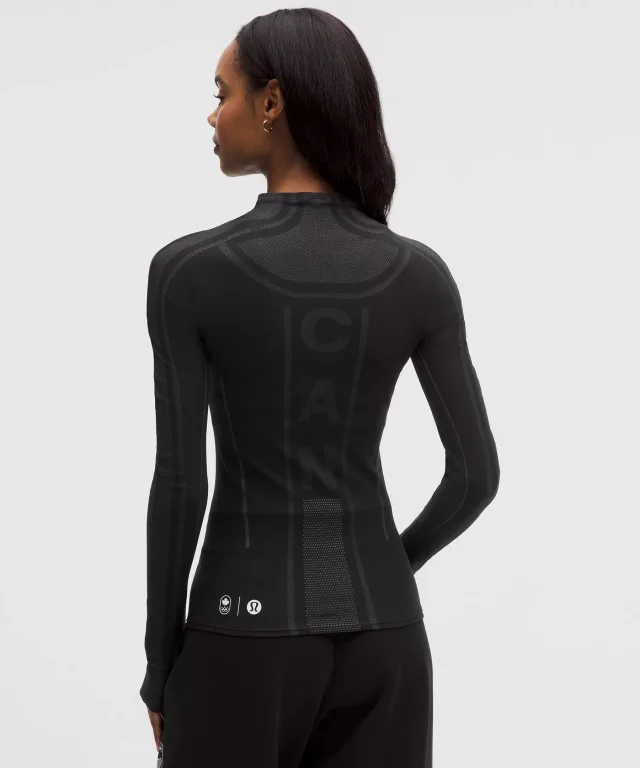 lululemon Team Canada Women's Seamless Mockneck Base Layer *COC Logo in Black/White, photo 3 of 7 from lululemon