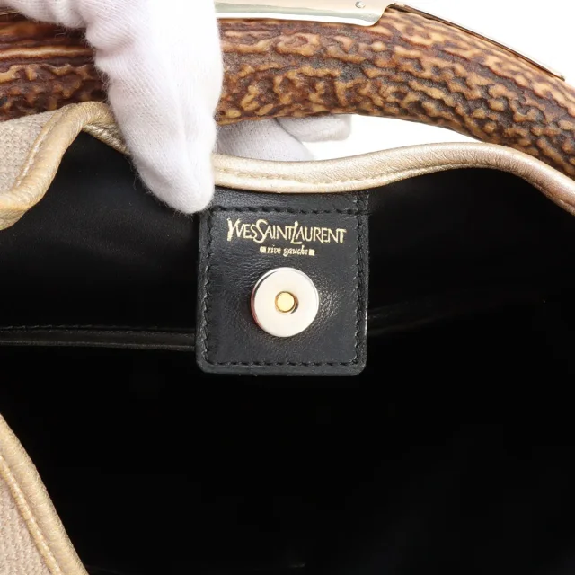 Saint Laurent Mombasa Handbag - Beige in Beige Canvas from VINTAGE QOO TOKYO, photo 7 of 16
