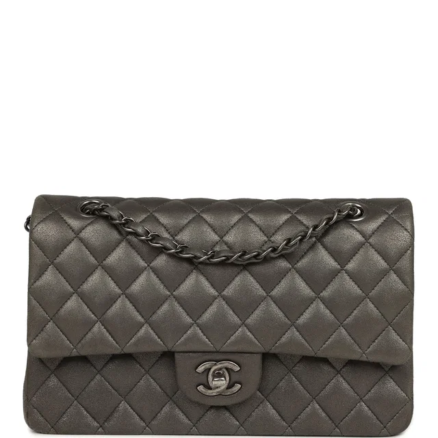 Chanel Medium Classic Double Flap Bag Charcoal Metallic Goatskin Aged Ruthenium Hardware in Goatskin from Madison Avenue Couture