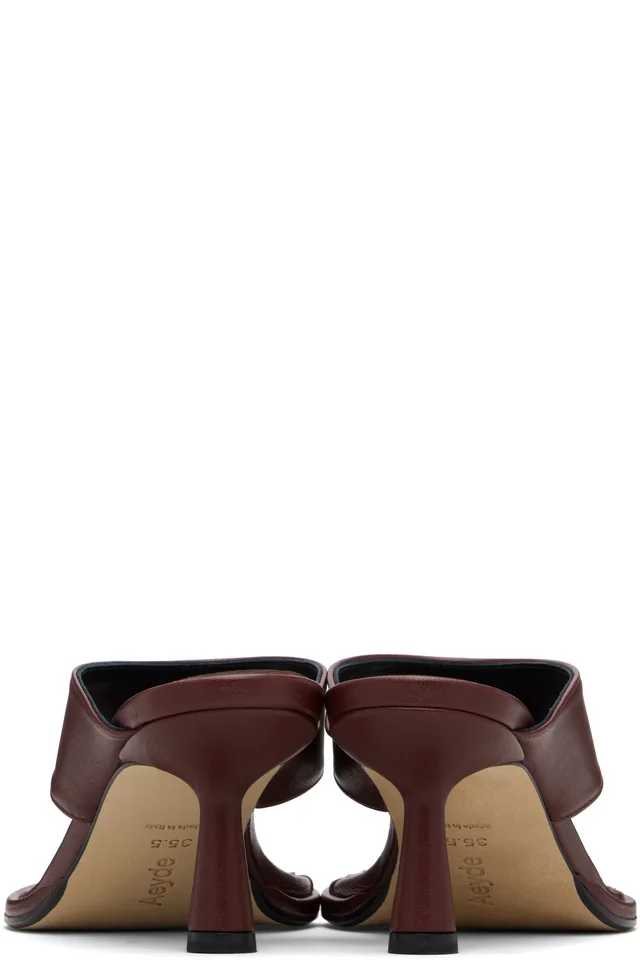 Aeyde Burgundy Olenna Thong Heeled Sandals, photo 2 of 4 from SSENSE