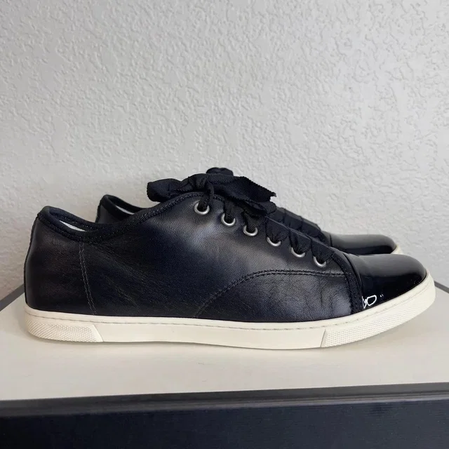 Lanvin Paris Cap Toe Black Patent Leather Low Top Sneaker Shoes Men's 39 Eu/7 Us in black Patent leather from Poshmark