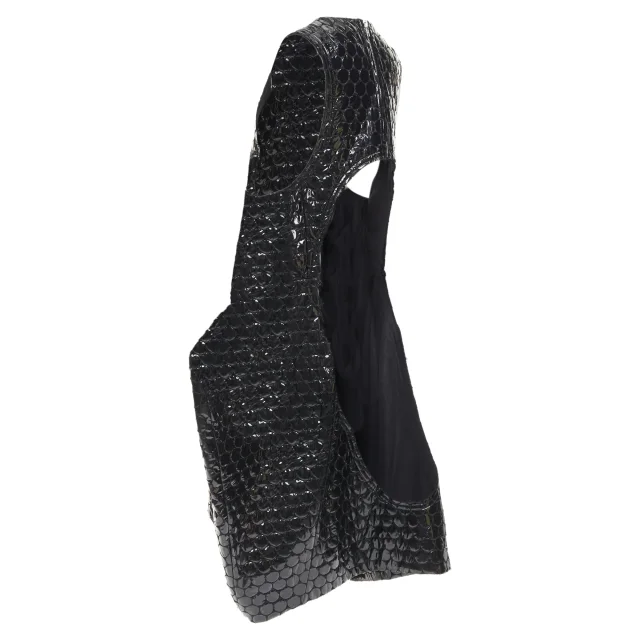 Comme des Garcons black PVC bubble quilted cut out dress in black, photo 6 of 6 from ShopSimon
