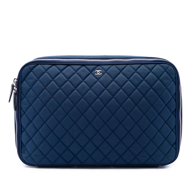 Blue Chanel CC Quilted Nylon Laptop Case Business Bag in Blue Nylon from Designer Revival