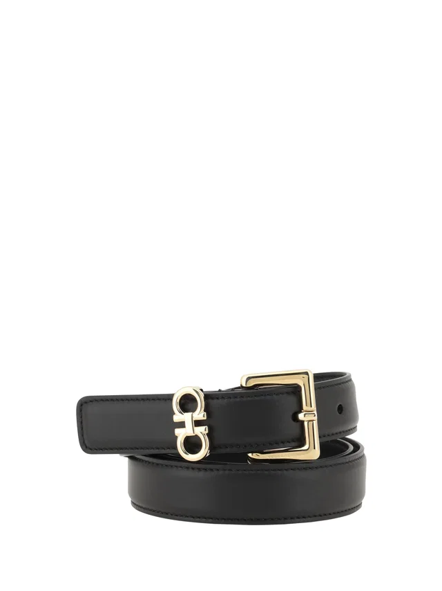 Ferragamo Gancini-Logo Calf Leather Belt — Black Bos Taurus in Black Calfskin from HEWI