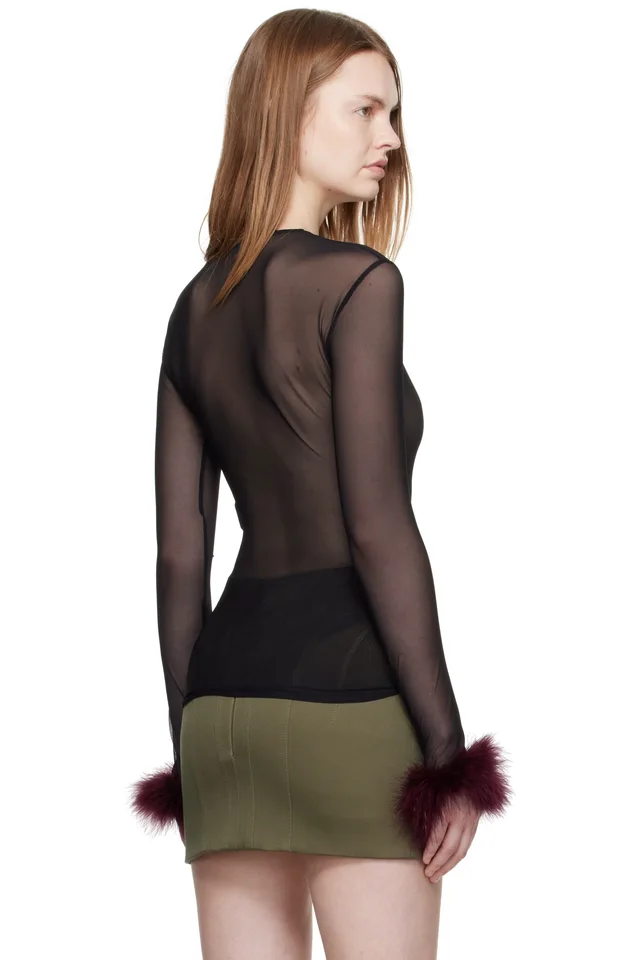 Mugler Black Marabou Mesh T-shirt, photo 3 of 4 from SSENSE
