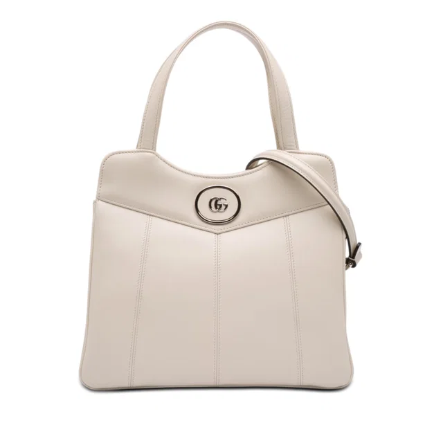 White Gucci Small Calfskin Petite GG Tote Satchel in White Calfskin from Designer Revival