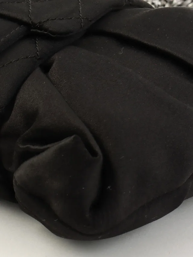 Chanel 2008 Vintage Satin 2.55 Ribbon Chain Shoulder Bag Black in Black Satin from VINTAGE QOO TOKYO, photo 9 of 11