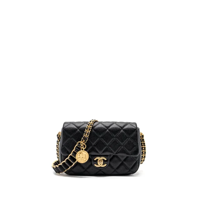 Chanel 21A chain Soul Flap bag grained calfskin black GHW (Microchip) in Black Caviar leather from EMIER