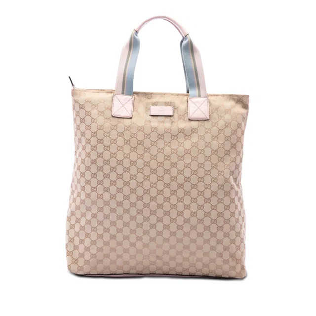 Beige Gucci GG Canvas Web Vertical Tote in Beige Canvas from Designer Revival