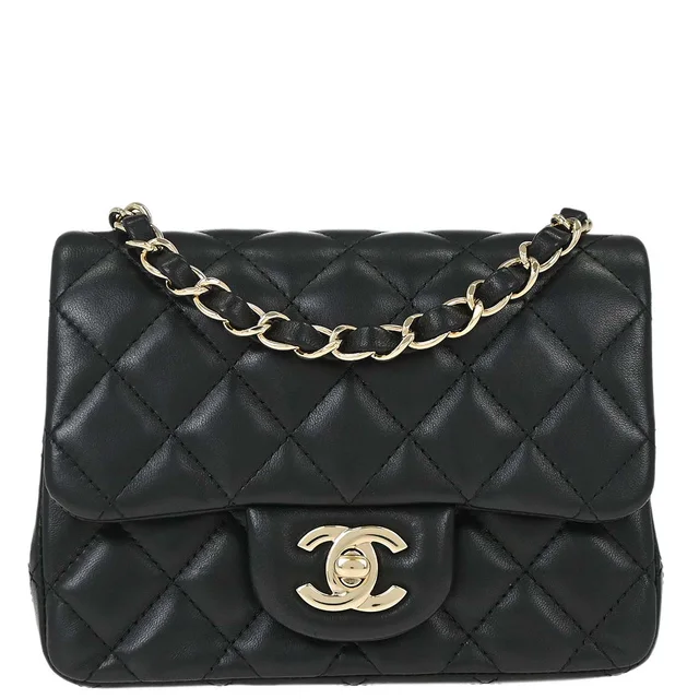 Chanel 2017 Black Lambskin Mini Classic Square Flap Shoulder Bag 17 in Black Lambskin from AMORE Vintage Tokyo