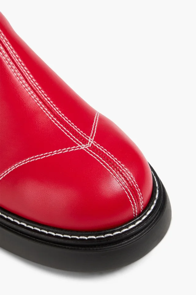 Ganni Chelsea Boots with Contrast Topstitching in Red, photo 4 of 4 from THE OUTNET
